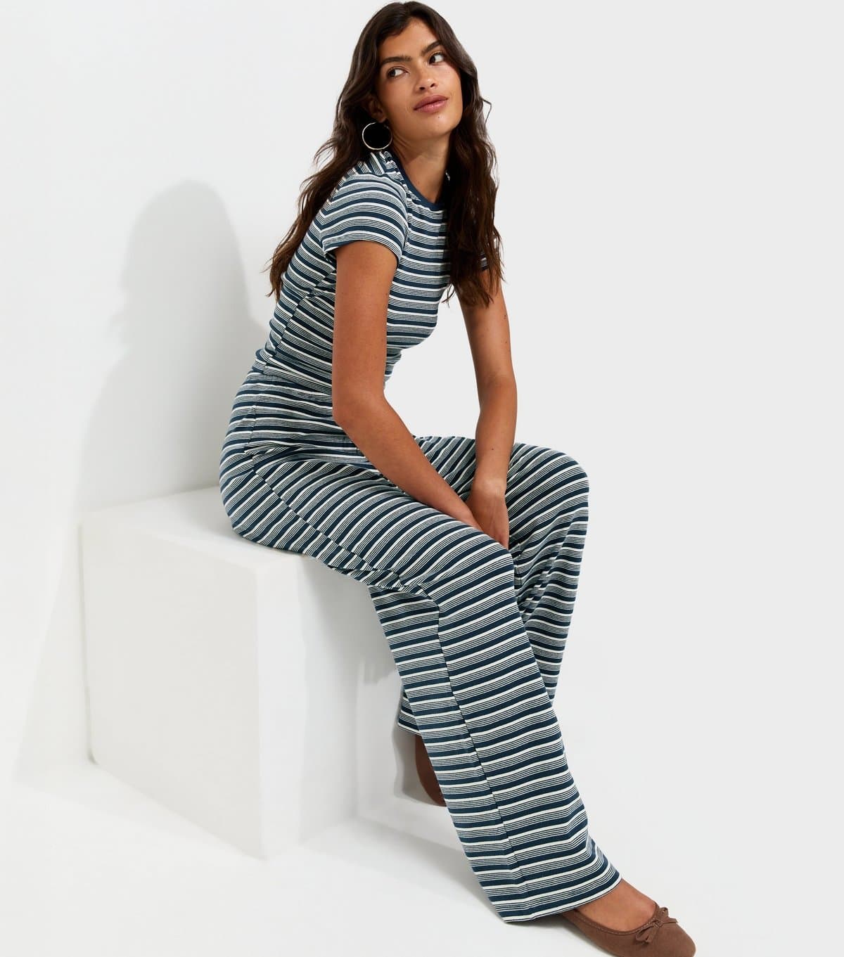 New Look New Look Blue Stripe Pattern Wide Leg Trousers