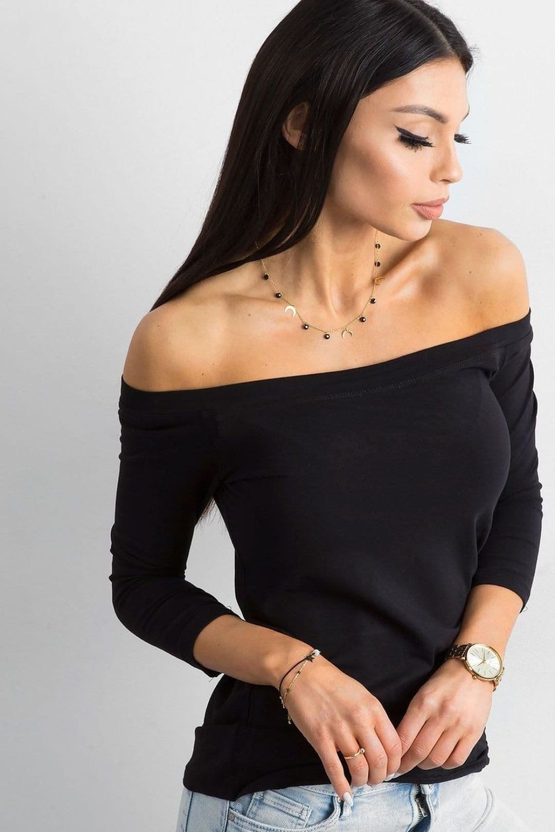 Love Lace Black Off-Shoulder Blouse with 3/4 Sleeves