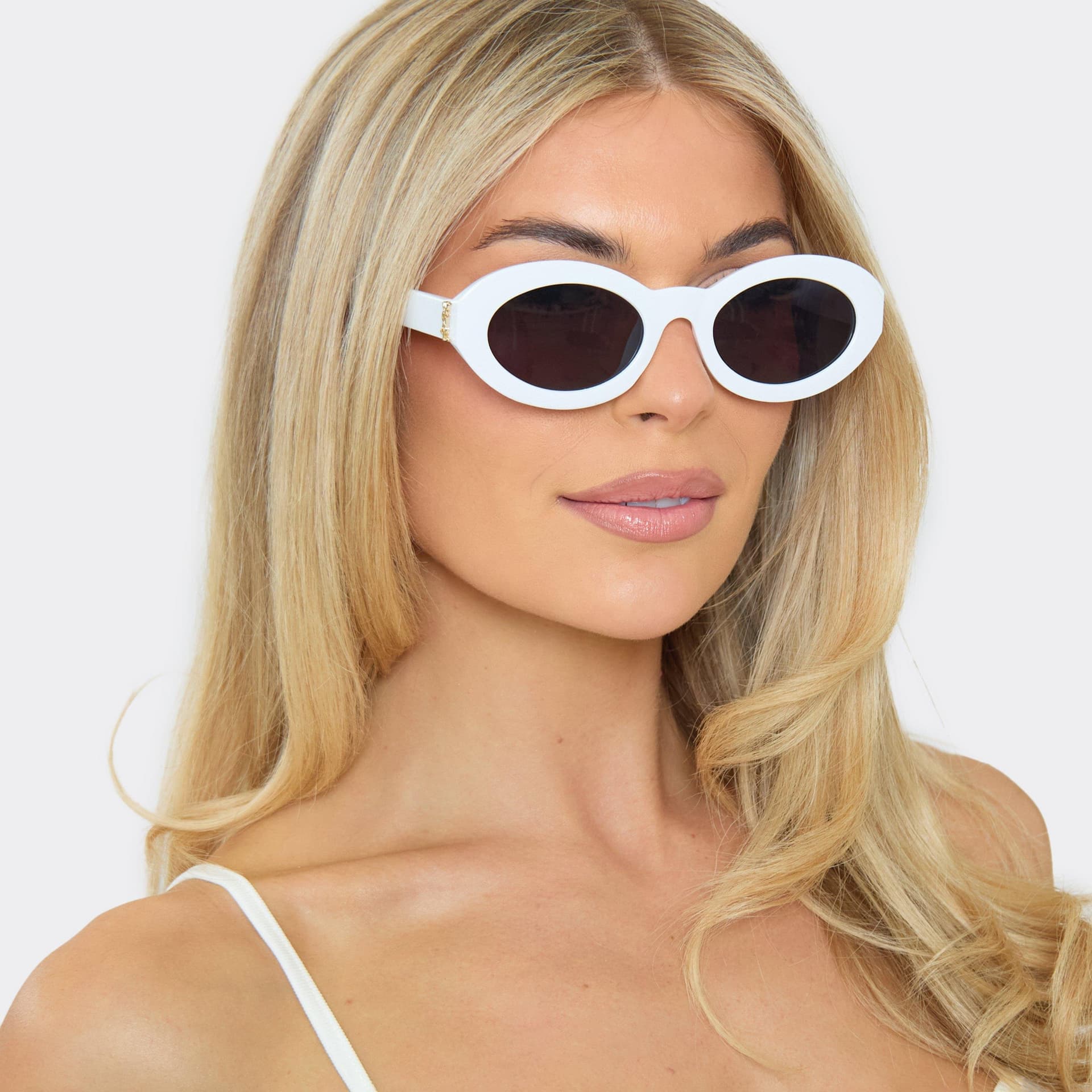 EGO EGO White Side Logo Oval Sunglasses, Women's Size UK 0