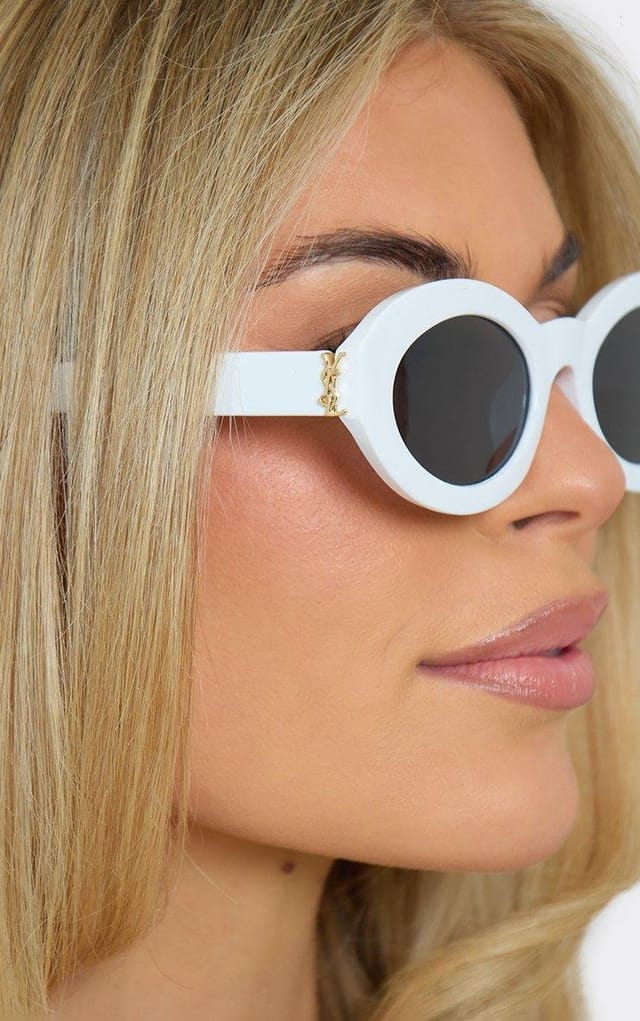 EGO Side Logo Oval Shaped Framed Sunglasses In White, Women's Size UK 0 - 2