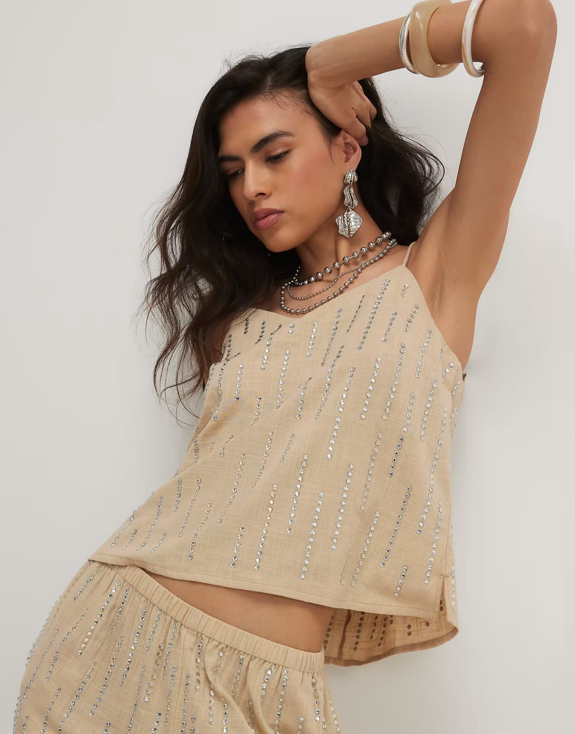 ASOS River Island Cotton embellished cami top in cream