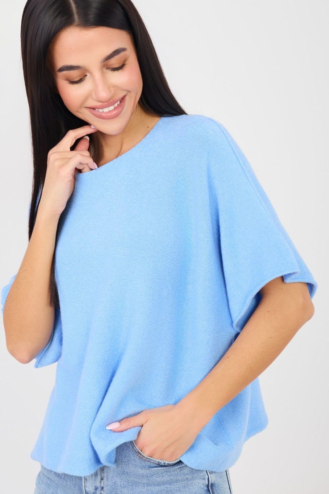 Love Lace Love Lace Women's Oversized Reversible Viscose Sweater for Work in Blue - 4