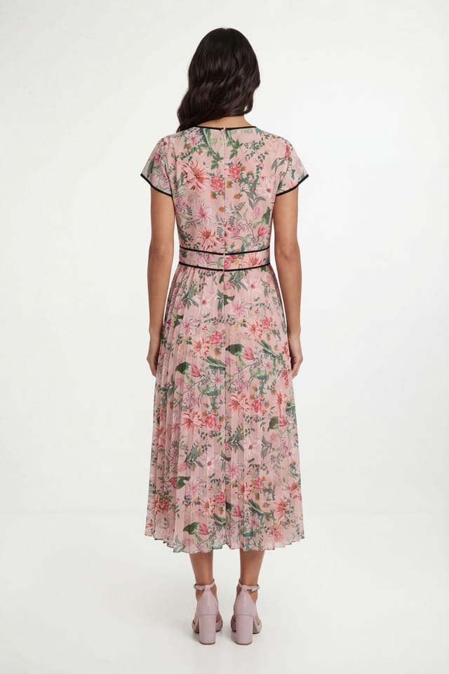 Wallis Wallis Women's Floral Contrast Pleated Midi Dress in Blush - 2