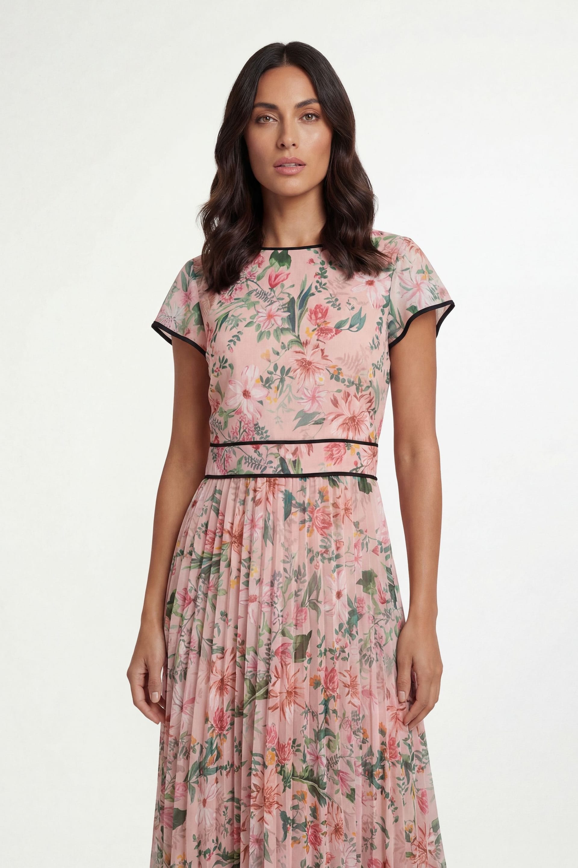 Wallis Wallis Women's Floral Contrast Pleated Midi Dress in Blush - 4