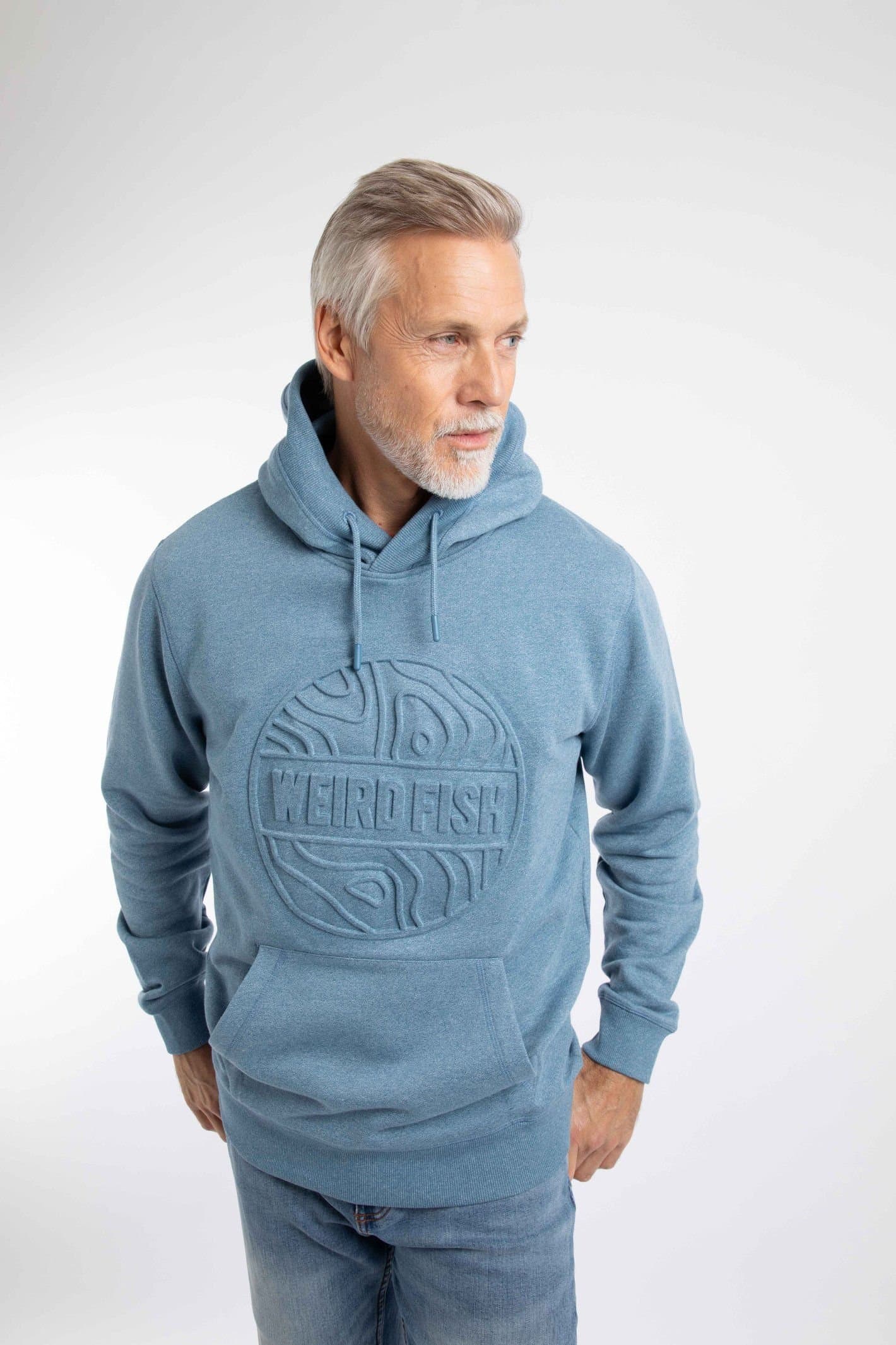 Weird Fish Weird Fish Men's Perranporth Embossed Grindle Hoodie in Mid Blue