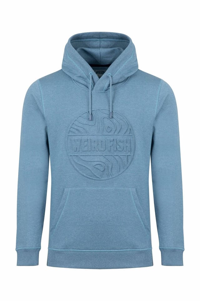 Weird Fish Weird Fish Men's Perranporth Embossed Grindle Hoodie in Mid Blue - 2