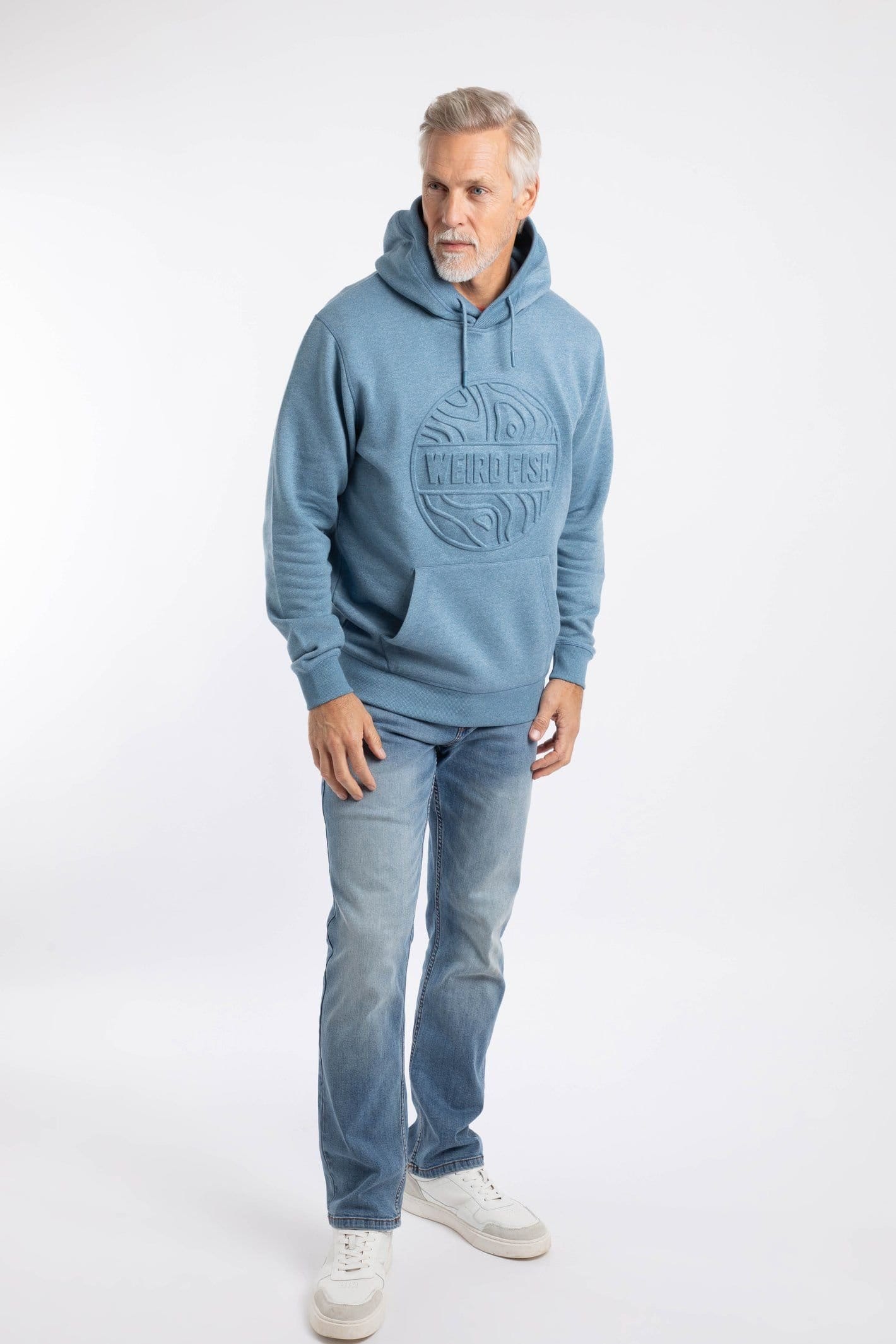 Weird Fish Weird Fish Men's Perranporth Embossed Grindle Hoodie in Mid Blue - 4