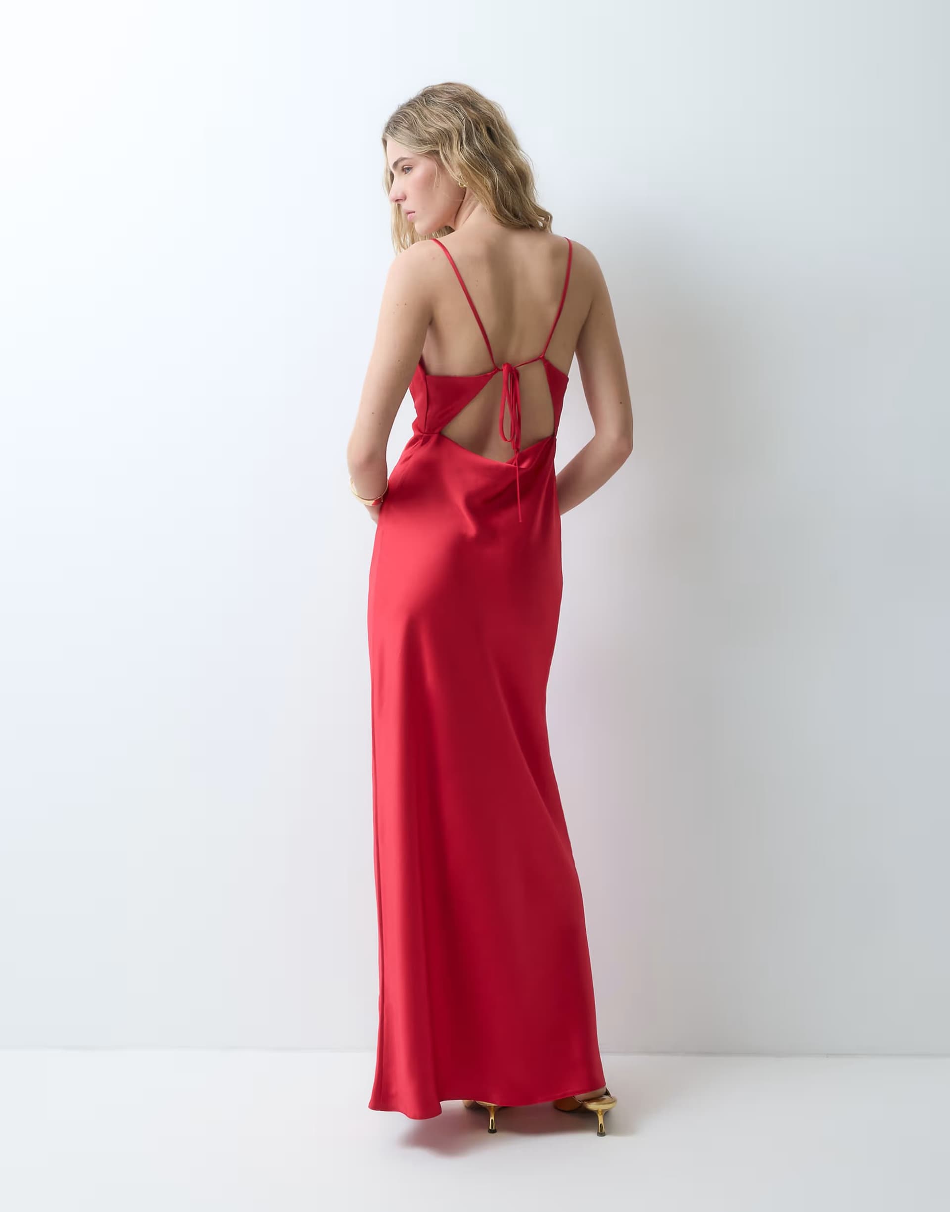 ASOS Miss Selfridge satin tie back maxi dress in red