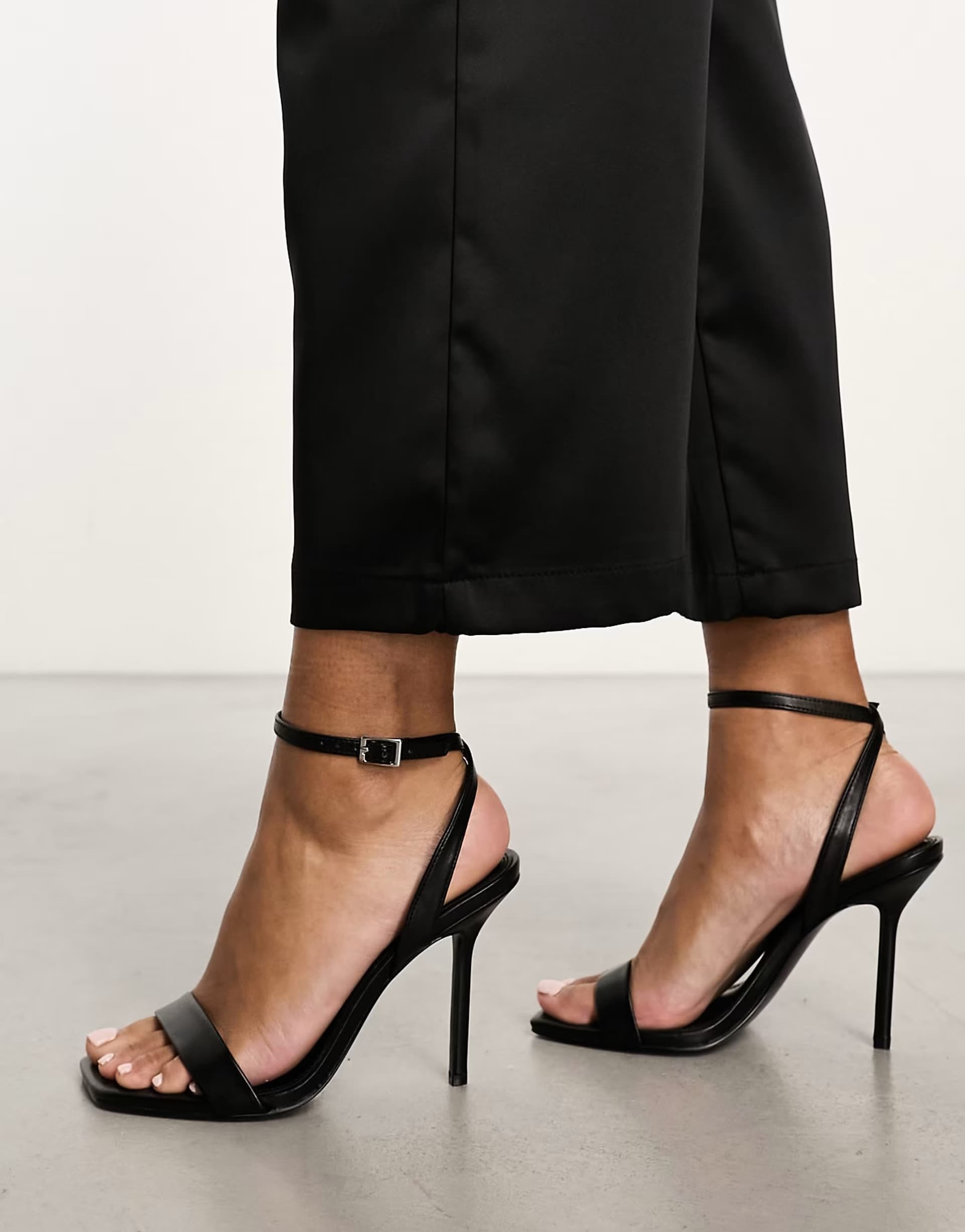 ASOS ASOS DESIGN Nali barely there heeled sandals in black PU