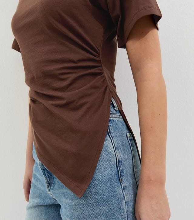 New Look Women's Dark Brown Asymmetric Split Hem Corset T-Shirt New Look - 2