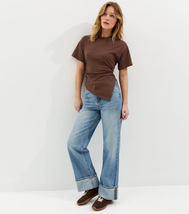 New Look Women's Dark Brown Asymmetric Split Hem Corset T-Shirt New Look - 3