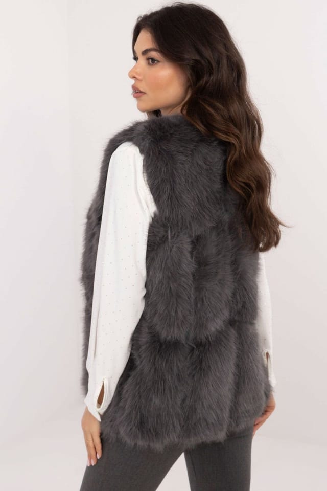 Love Lace Love Lace Women's Faux Fur Slip Pocket Vest with Lined Comfort in Grey - 3