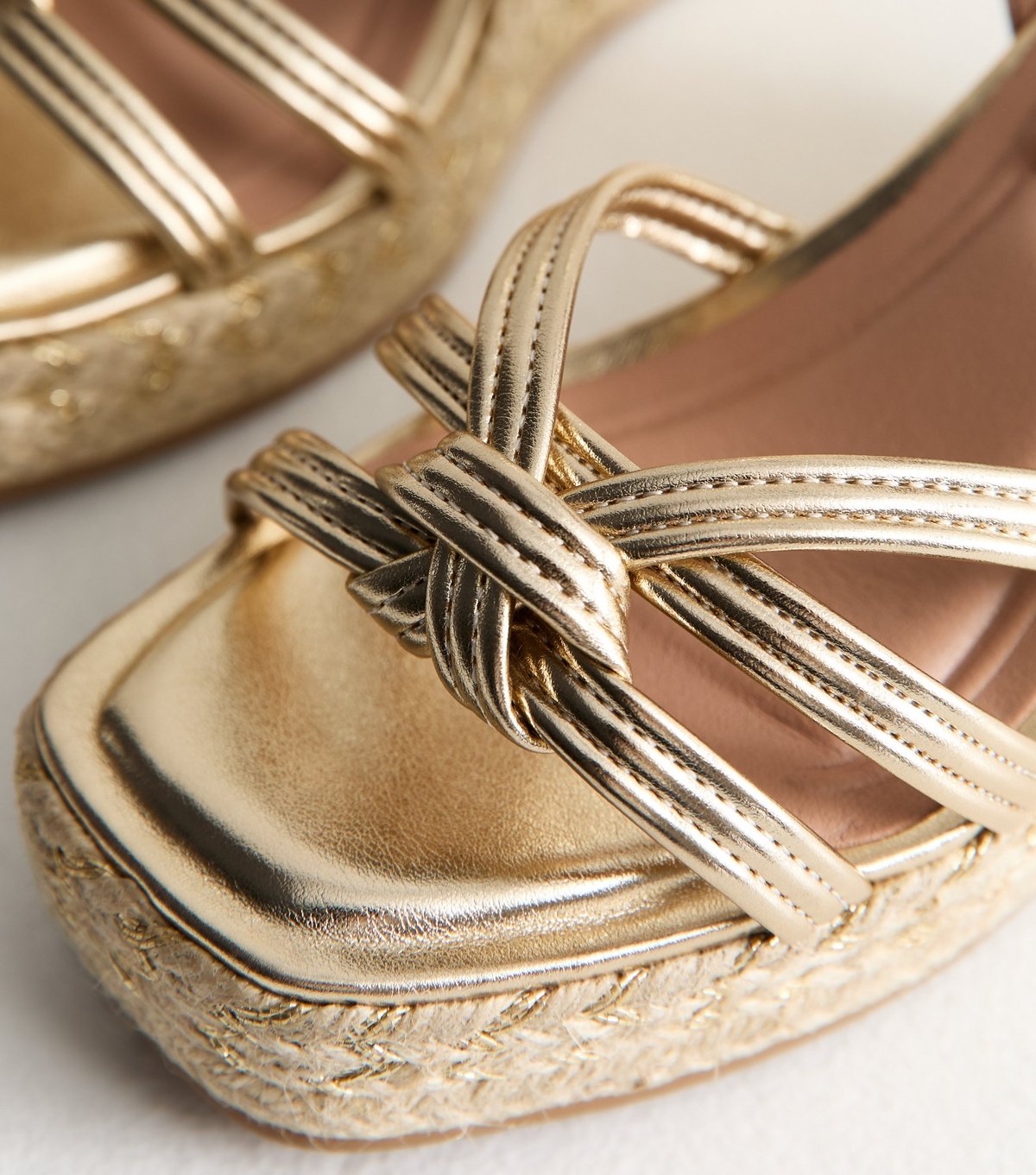 New Look Women's Wide Fit Gold Faux Leather Knot Wedge Sandals Vegan New Look - 4