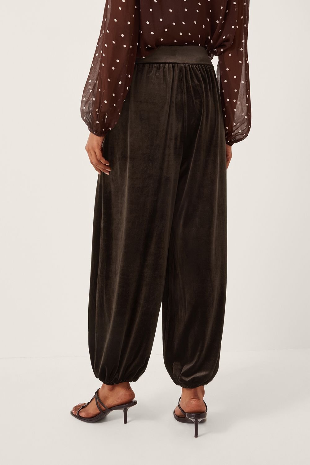 Monsoon Monsoon Women's Victoria Velvet Harem Trousers Brown in Chocolate - 2