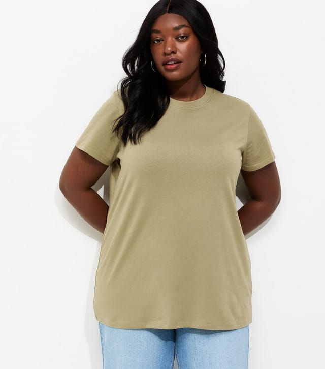 New Look Women's Plus Size Light Khaki Crew Neck T-Shirt Curves New Look - 2