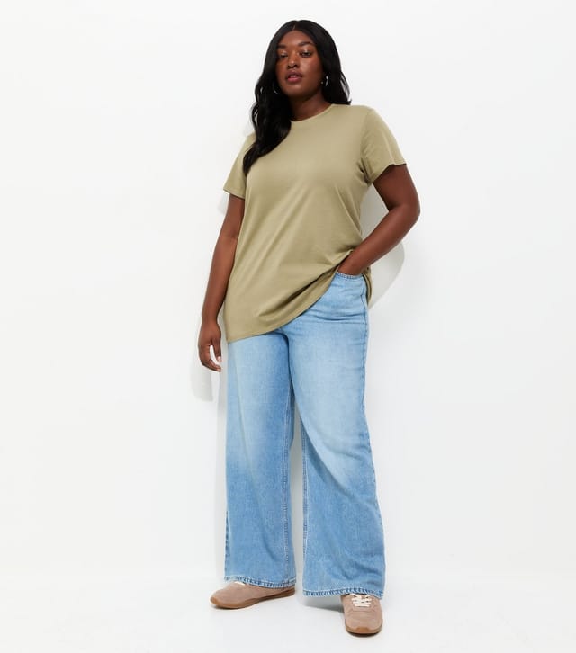 New Look Women's Plus Size Light Khaki Crew Neck T-Shirt Curves New Look - 3