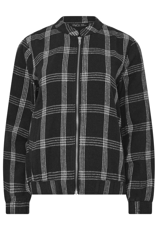 M&Co M&Co Women's Check Zip Through Jacket in Black - 2