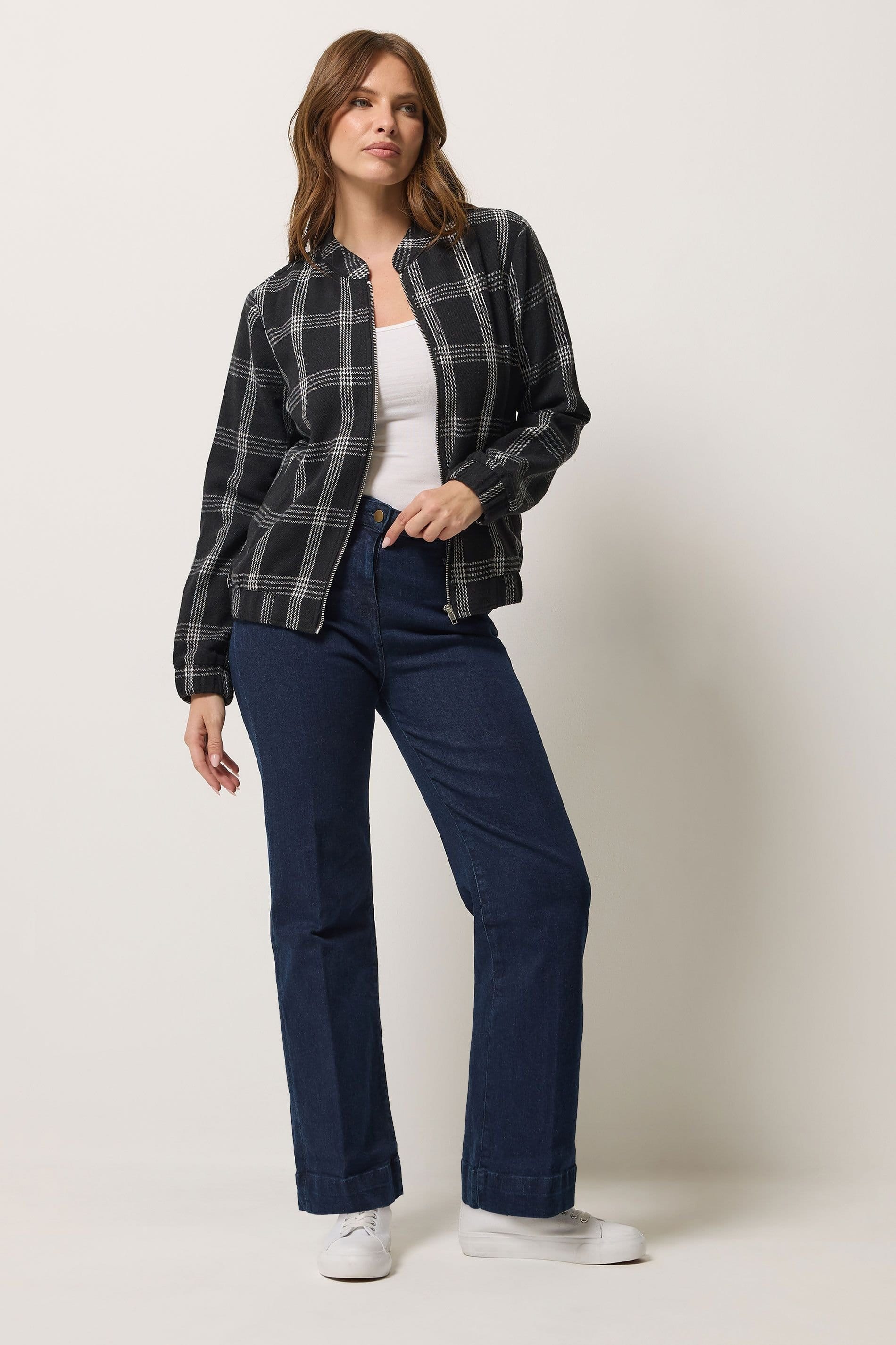 M&Co M&Co Women's Check Zip Through Jacket in Black - 4