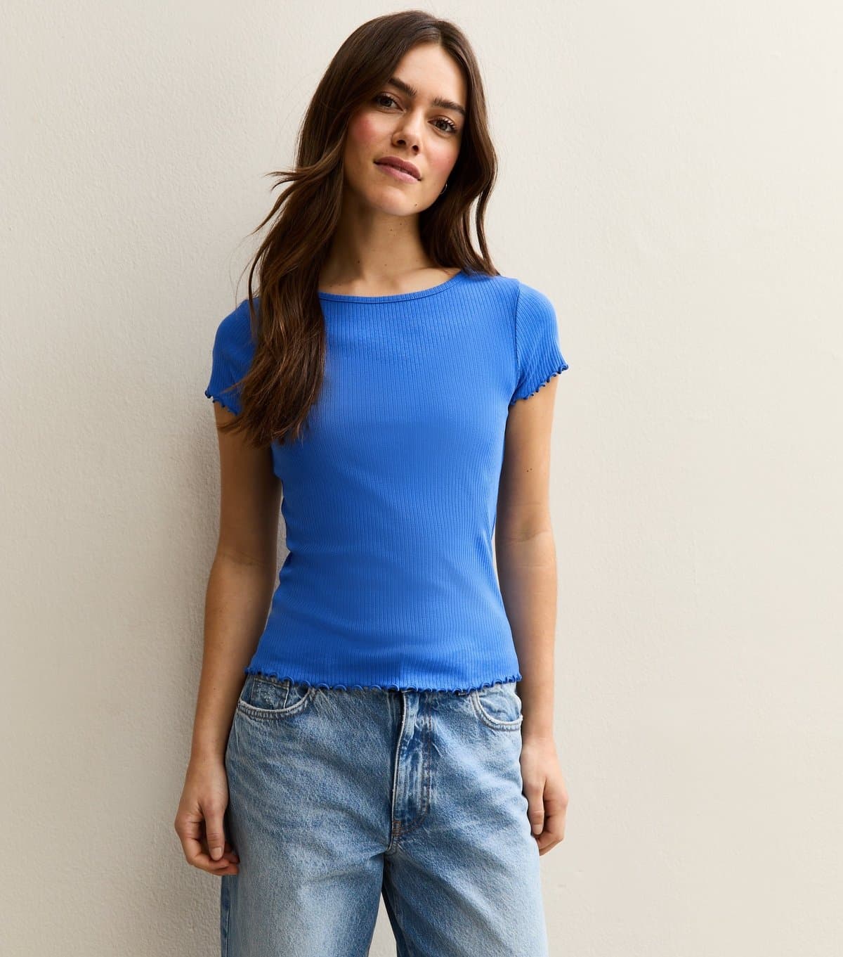 New Look Women's Petite Blue Ribbed Babylock Tee New Look