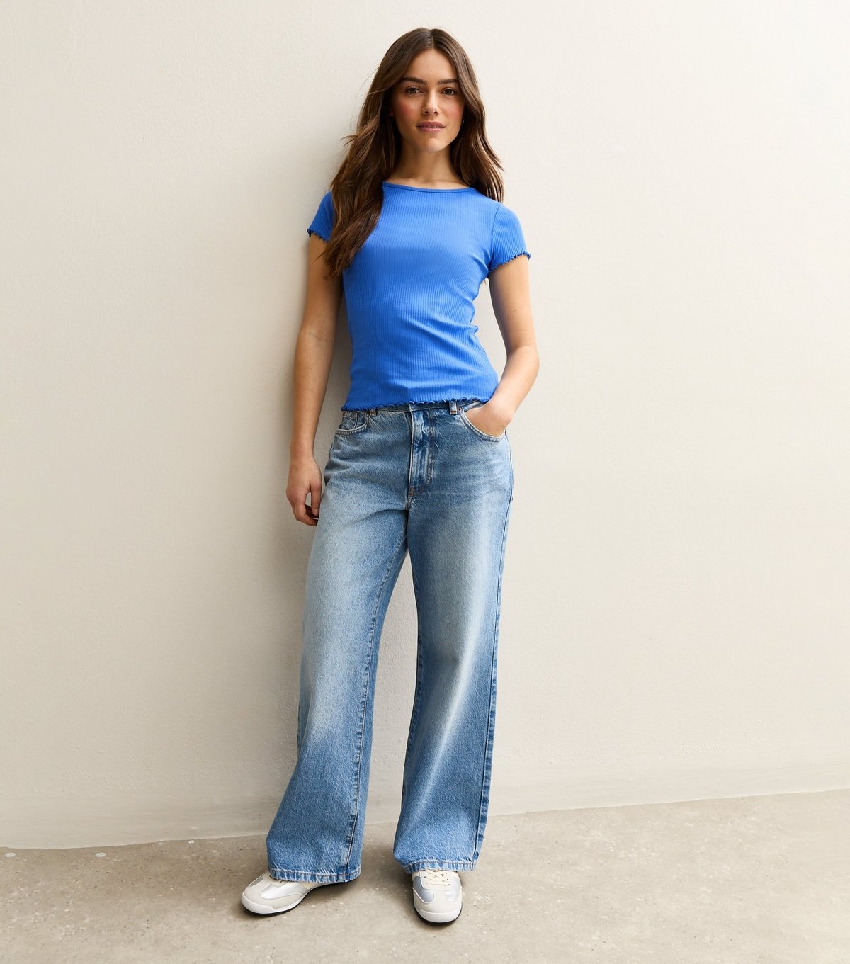 New Look Women's Petite Blue Ribbed Babylock Tee New Look - 2