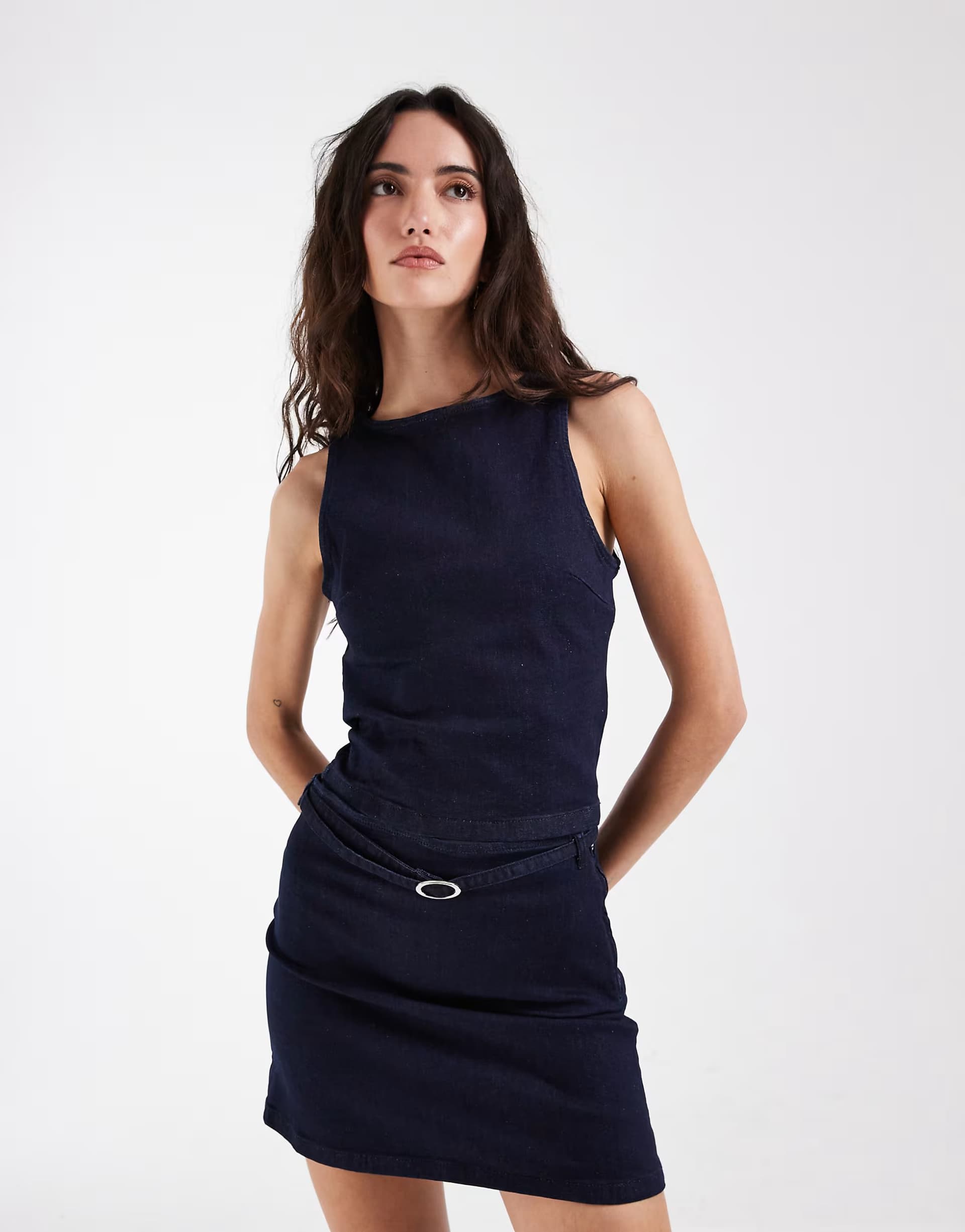 ASOS ASOS DESIGN denim stretch bodycon top co ord in navy