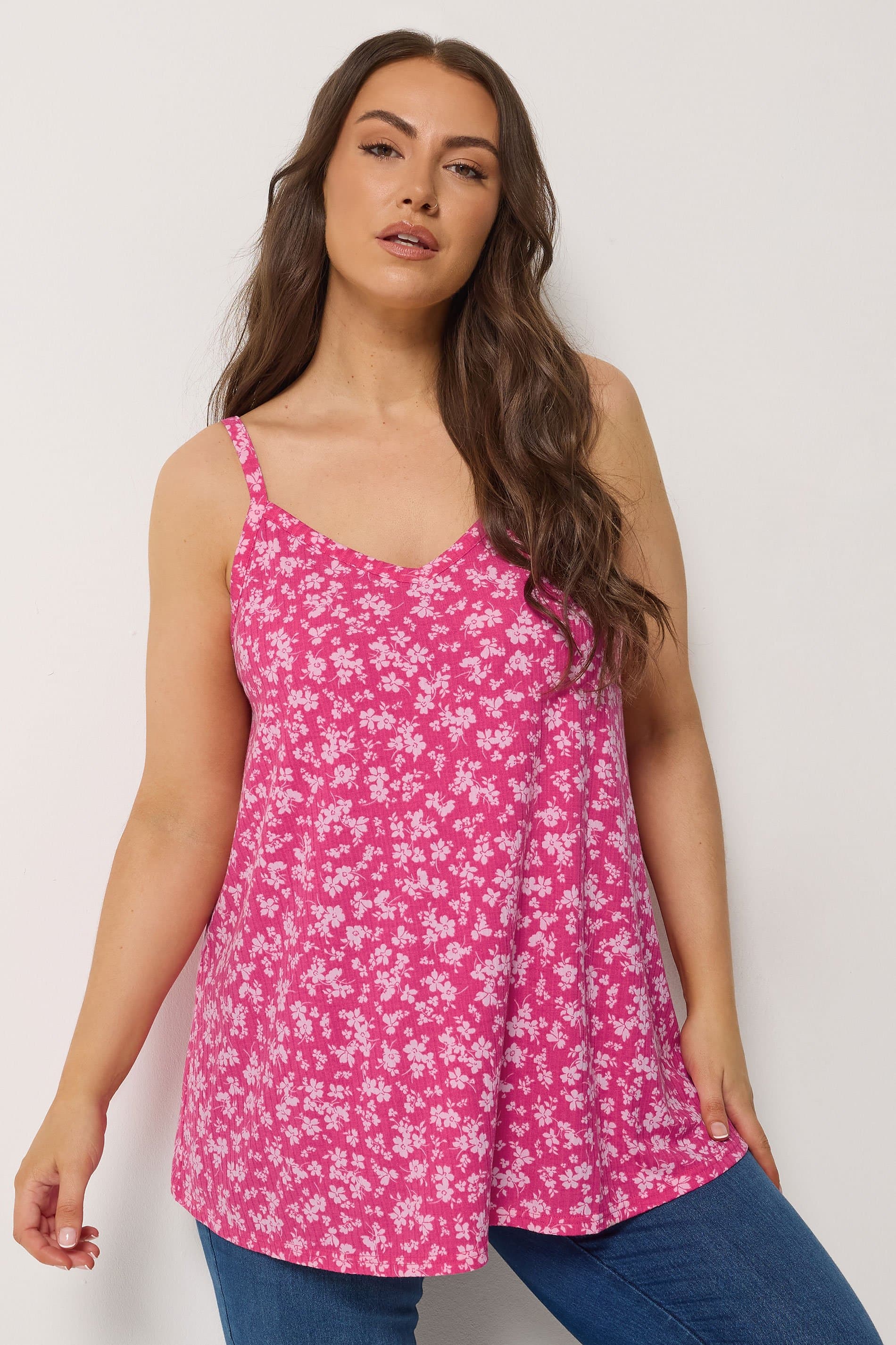 Yours Plus Size Pink Floral Swing Vest Top
