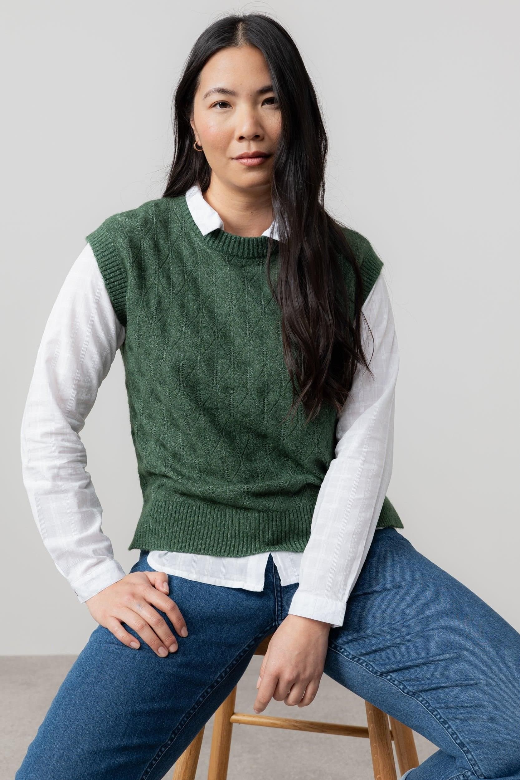 Lily & Me Lily & Me Dark Green Pointelle Knit Tank Top