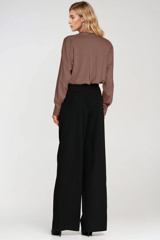 Love Lace Love Lace Women's Oversize Polo Neck Viscose Button Blouse in Brown - 3