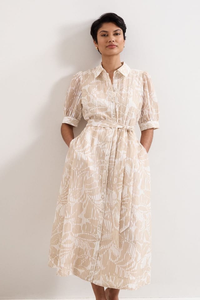 Phase Eight Phase Eight Women's Delphine Belted Midi Shirt Dress in Light Beige - 3