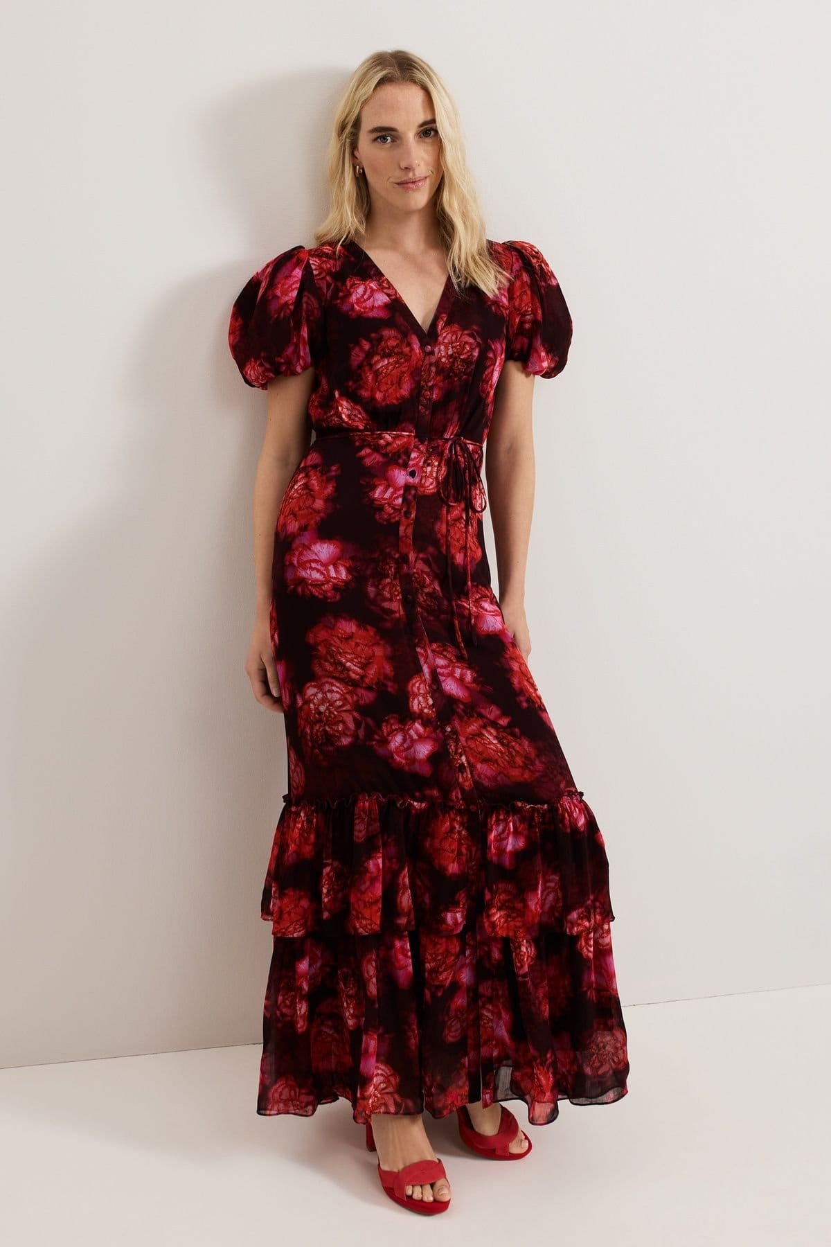 Phase Eight Wine Floral Print Maxi Dress