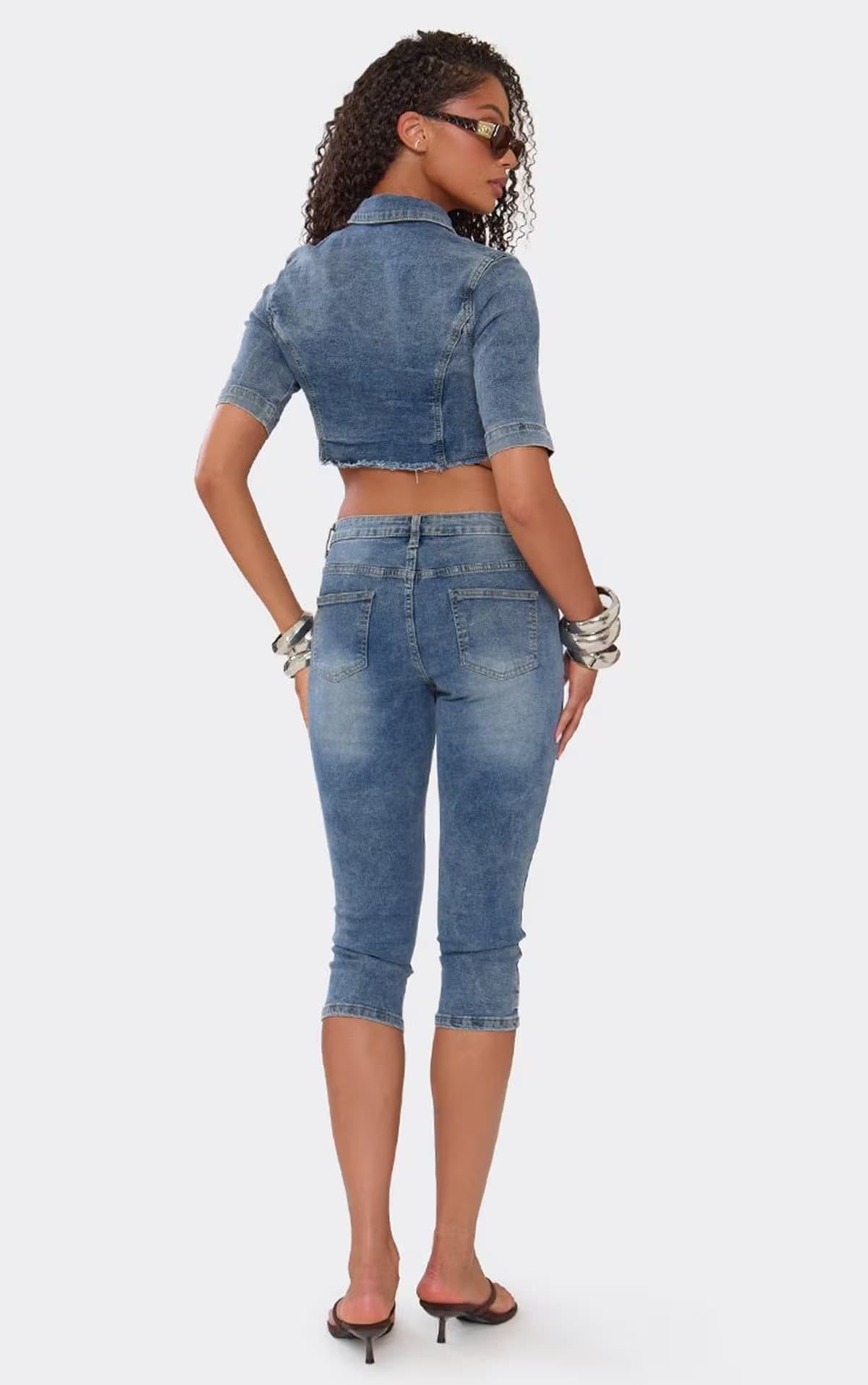 EGO Mid Rise Capri Jeans In Mid Blue Denim, Women's Size UK 6