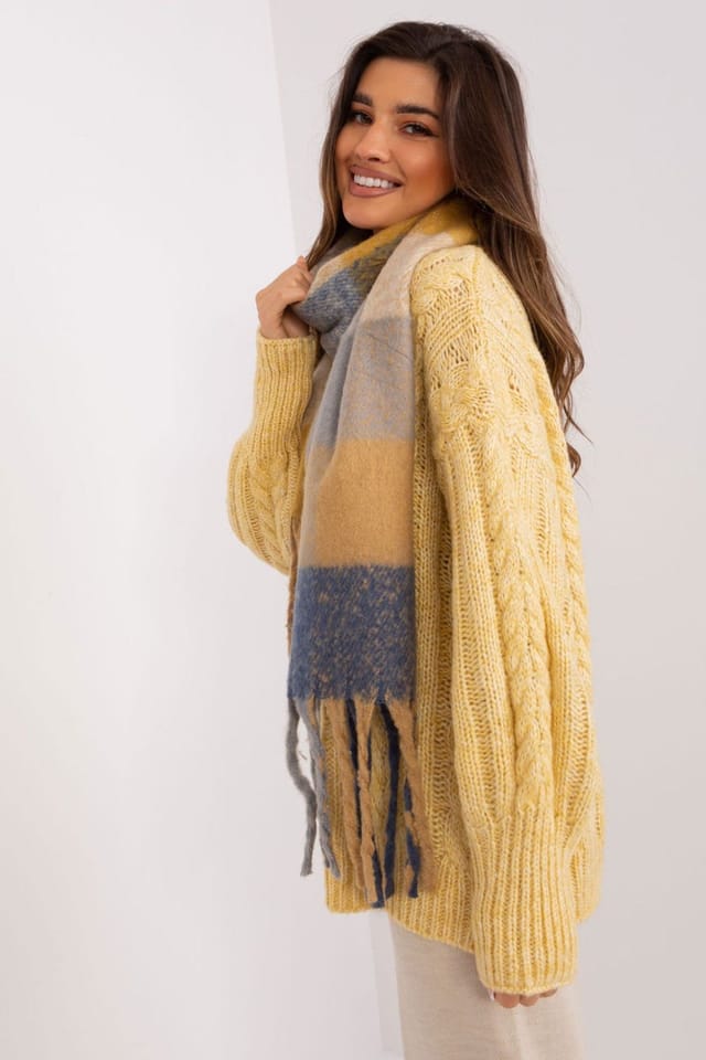 Love Lace Love Lace Women's Long Plaid Polyester Scarf with Tassels for Fall Winter in Mustard - 2