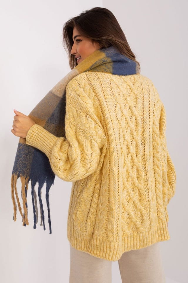 Love Lace Love Lace Women's Long Plaid Polyester Scarf with Tassels for Fall Winter in Mustard - 3