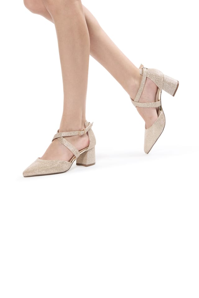 Paradox London Paradox London Women's Filippa' Wide Fit Block Heel Open Court Shoes in Gold - 2