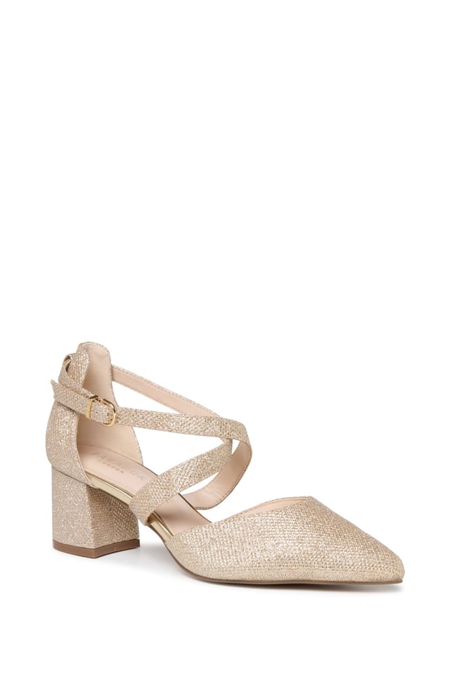 Paradox London Paradox London Women's Filippa' Wide Fit Block Heel Open Court Shoes in Gold - 3