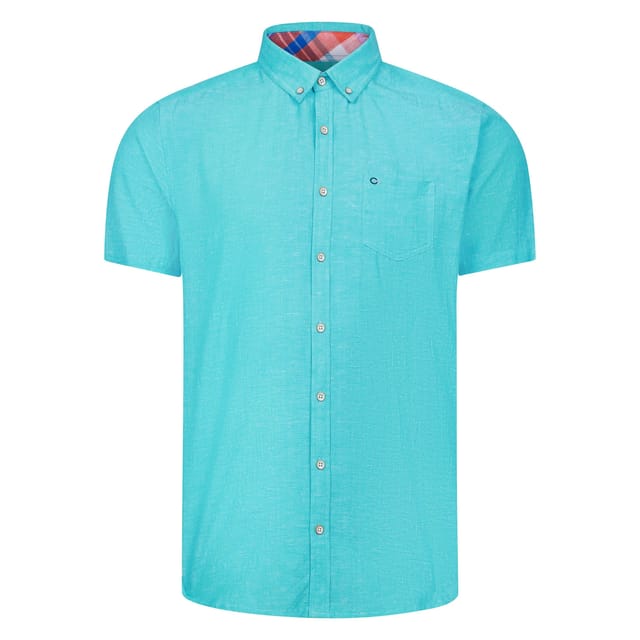 Peter Gribby Peter Gribby Men's Short Sleeve Linen Rich Shirt in Aqua - 2