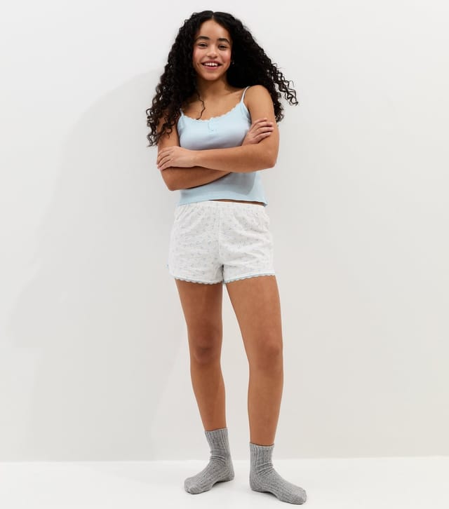 New Look Girls' Light Blue Cotton Floral Cami and Shorts Pyjama Set New Look - 3