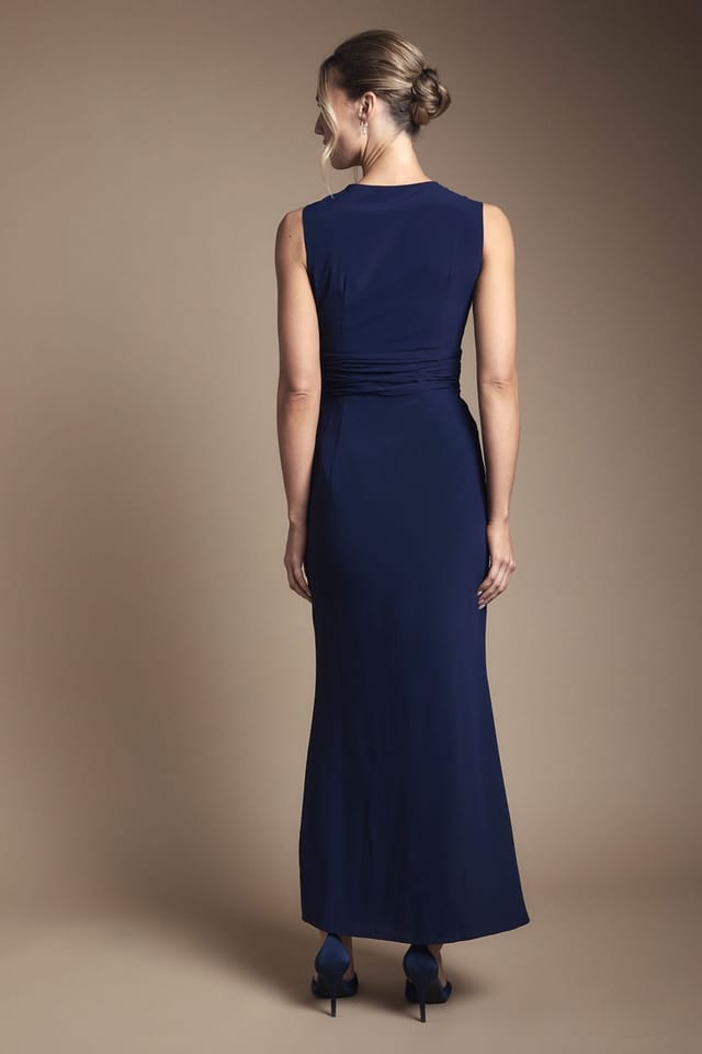 Coast Coast Women's Wrap Front Pleat Waist Maxi Bridesmaid Dress in Navy - 3
