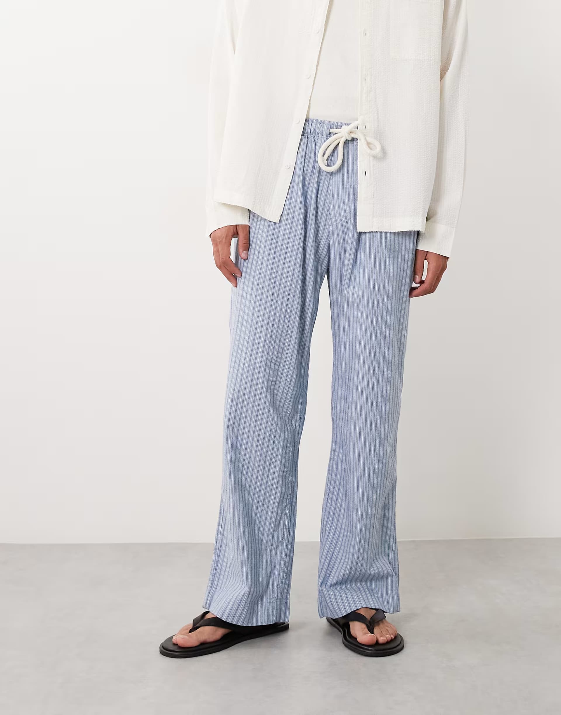 ASOS Abercrombie & Fitch cotton rich baggy pull on seersucker trousers in blue stripe