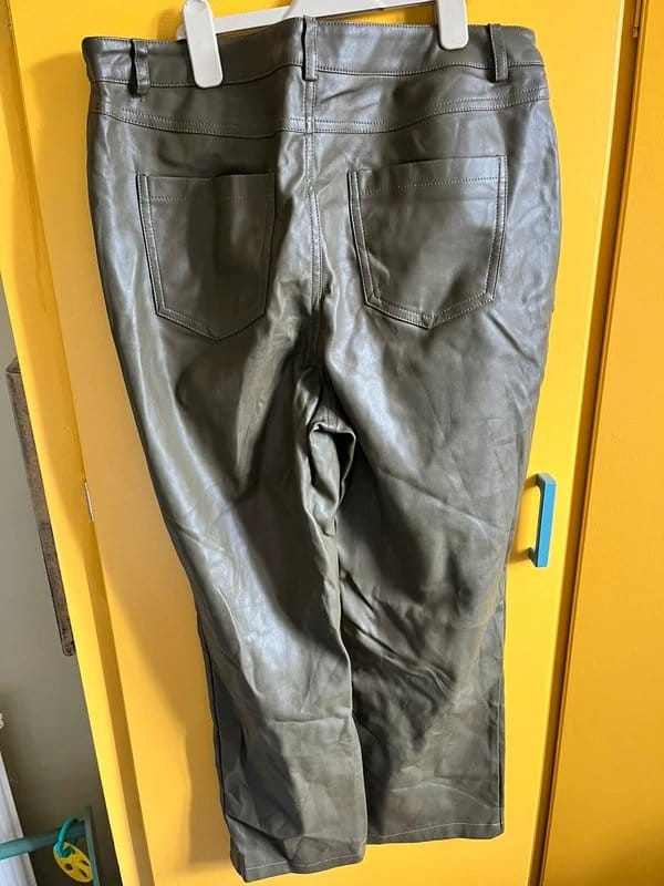 Never Fully Dressed Khaki Leather-Look Wide Leg Trousers Size 14