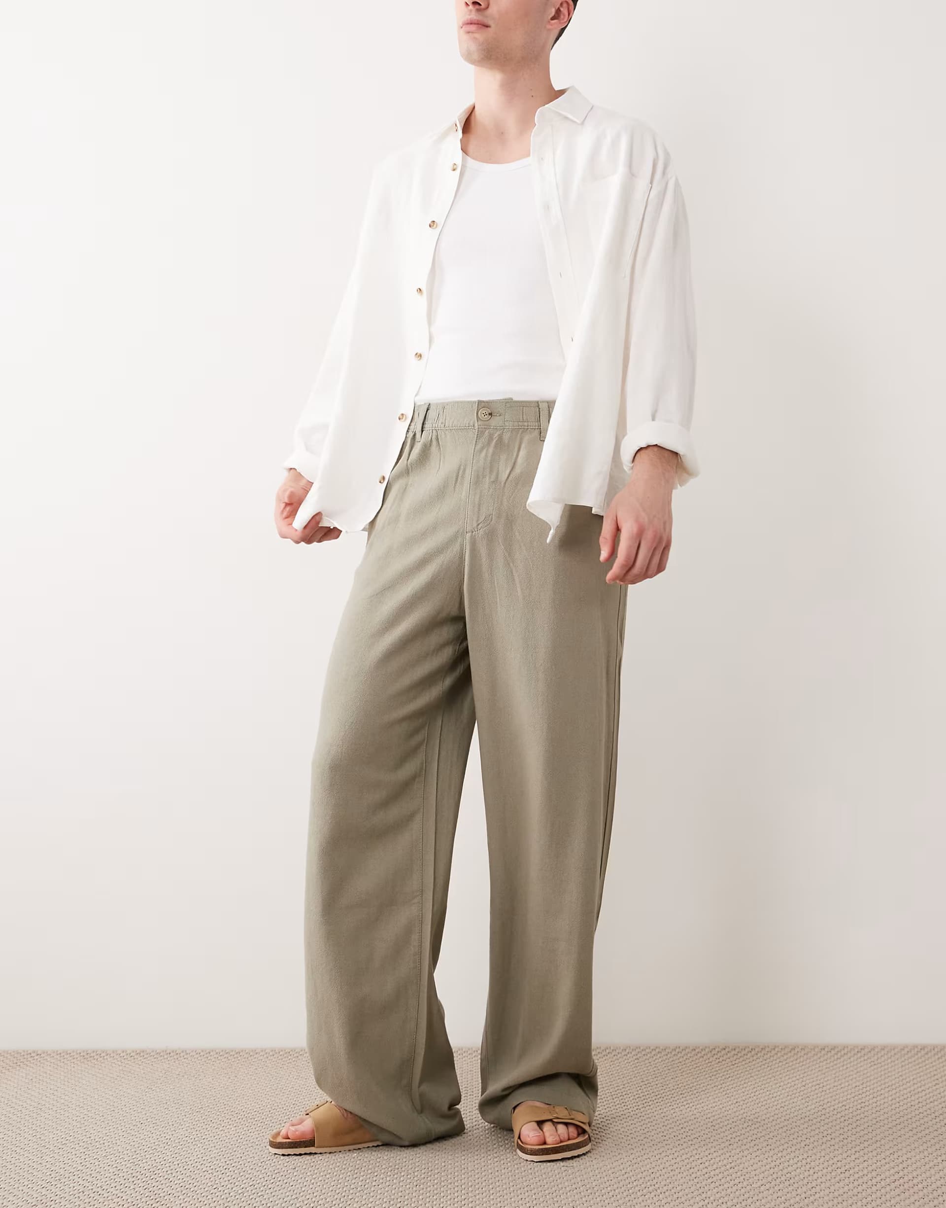 ASOS ASOS Khaki Linen Blend Baggy Trousers
