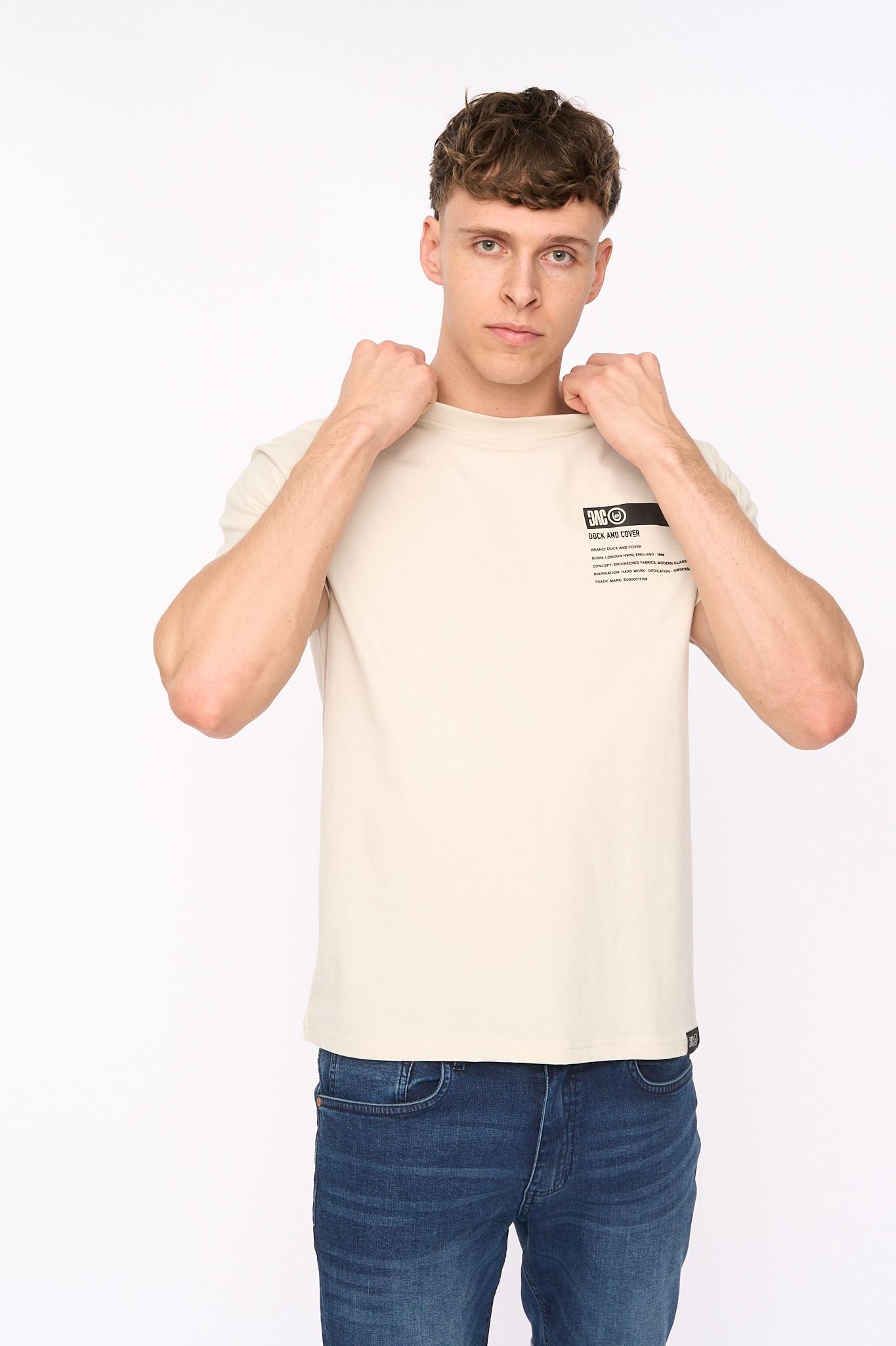 Duck and Cover Duck and Cover Men's Tatick Premium T-Shirt with Raised Chest Graphic in Light Stone - 2