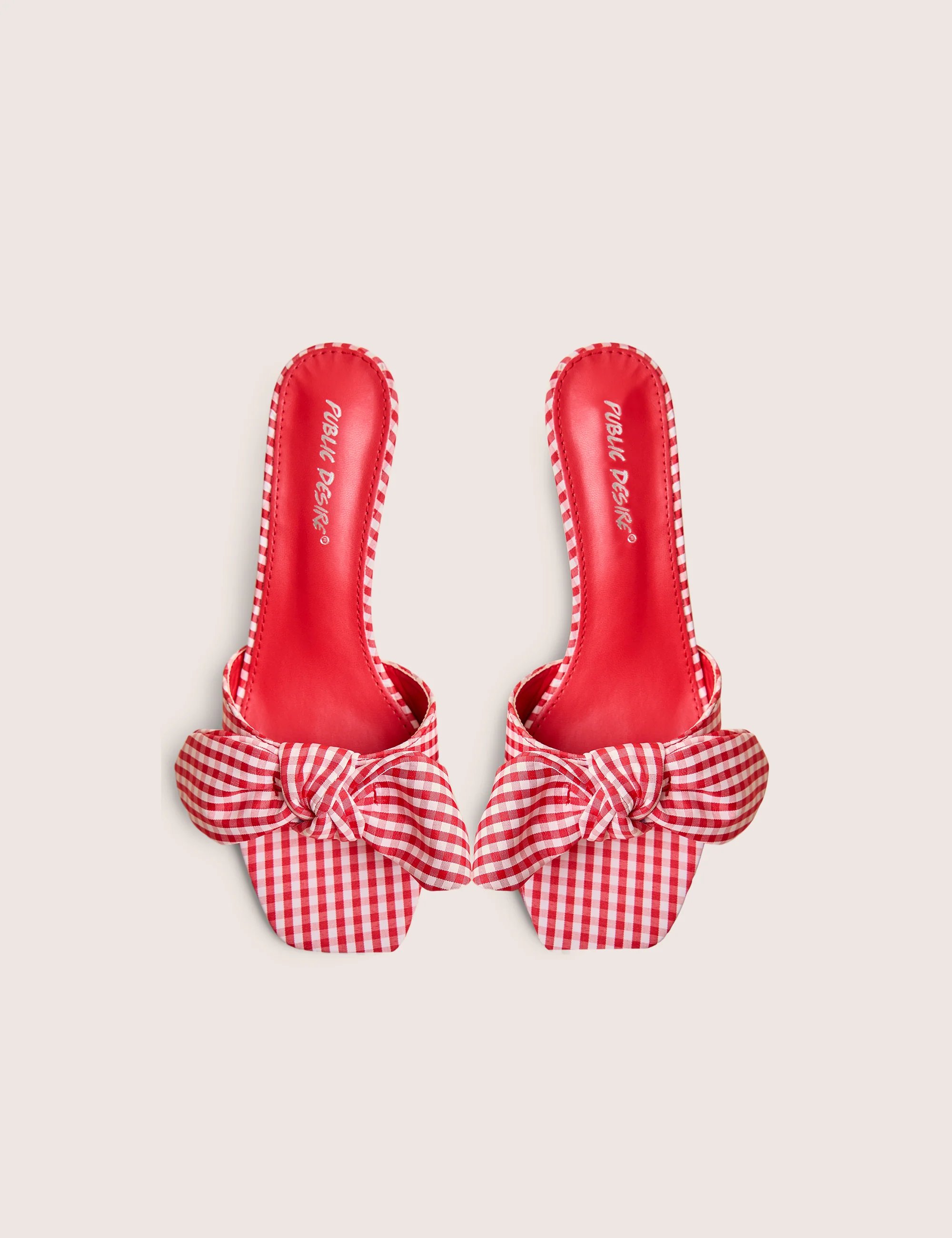 Public Desire Soleil Red Gingham Bow Mule Square Toe Mid Heels - 2
