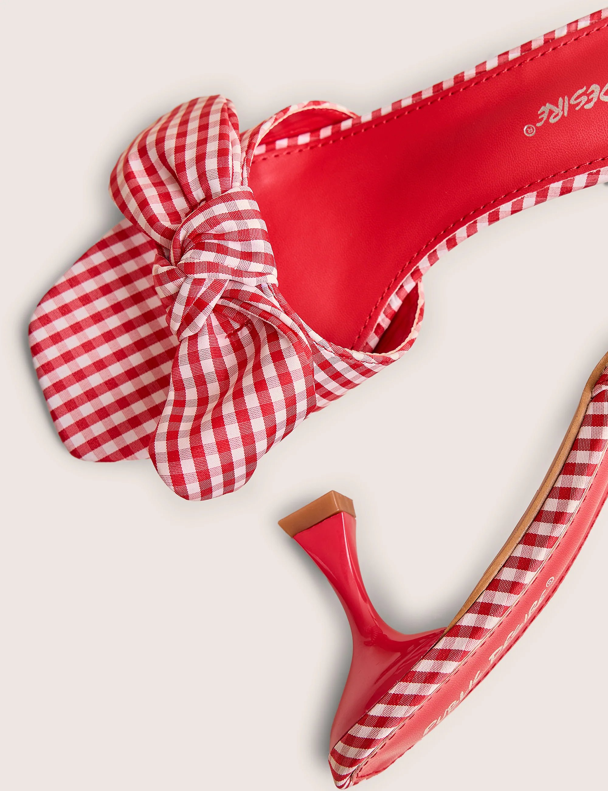 Public Desire Soleil Red Gingham Bow Mule Square Toe Mid Heels - 4
