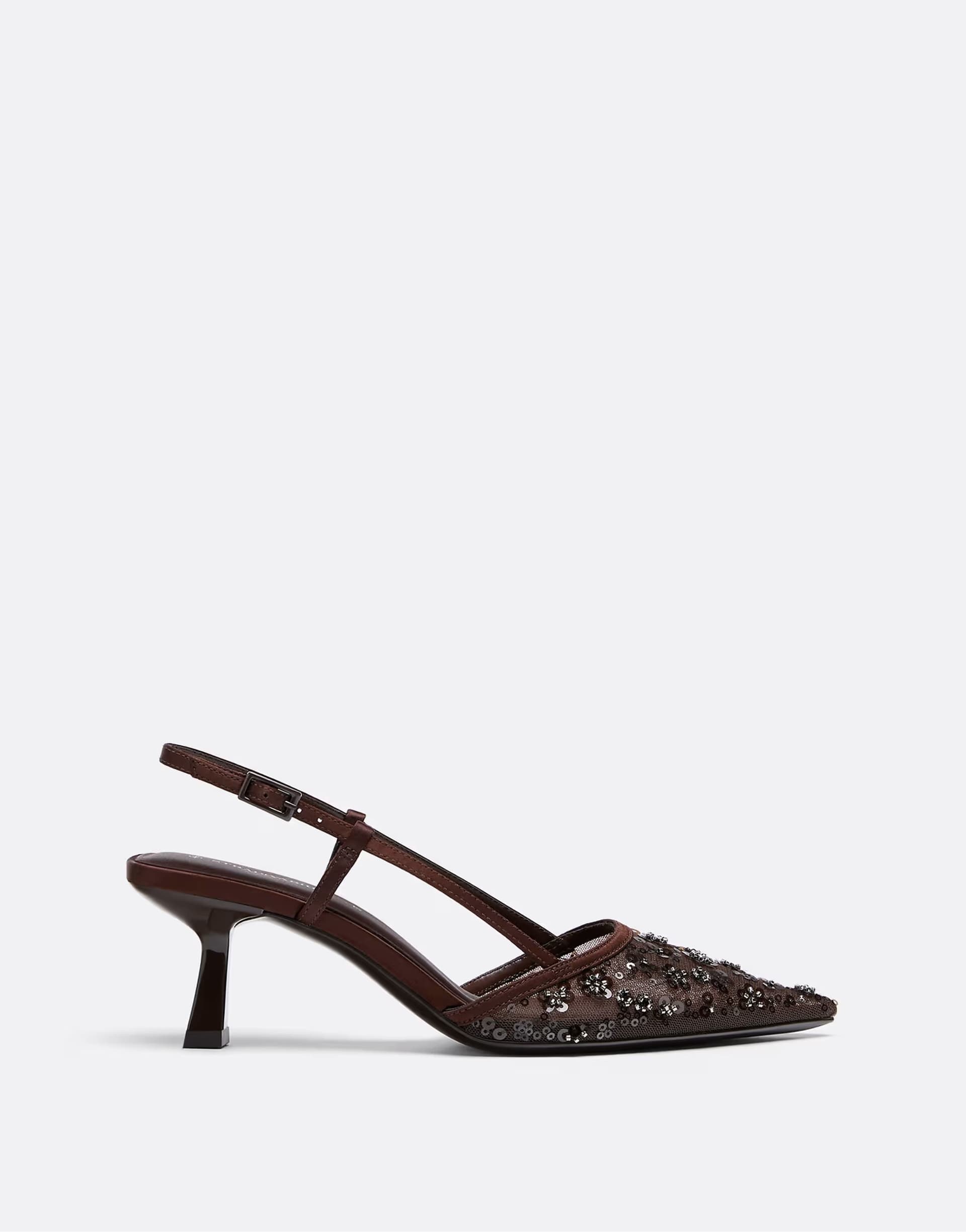 ASOS Stradivarius Mesh rhinestone kitten heel shoes in brown
