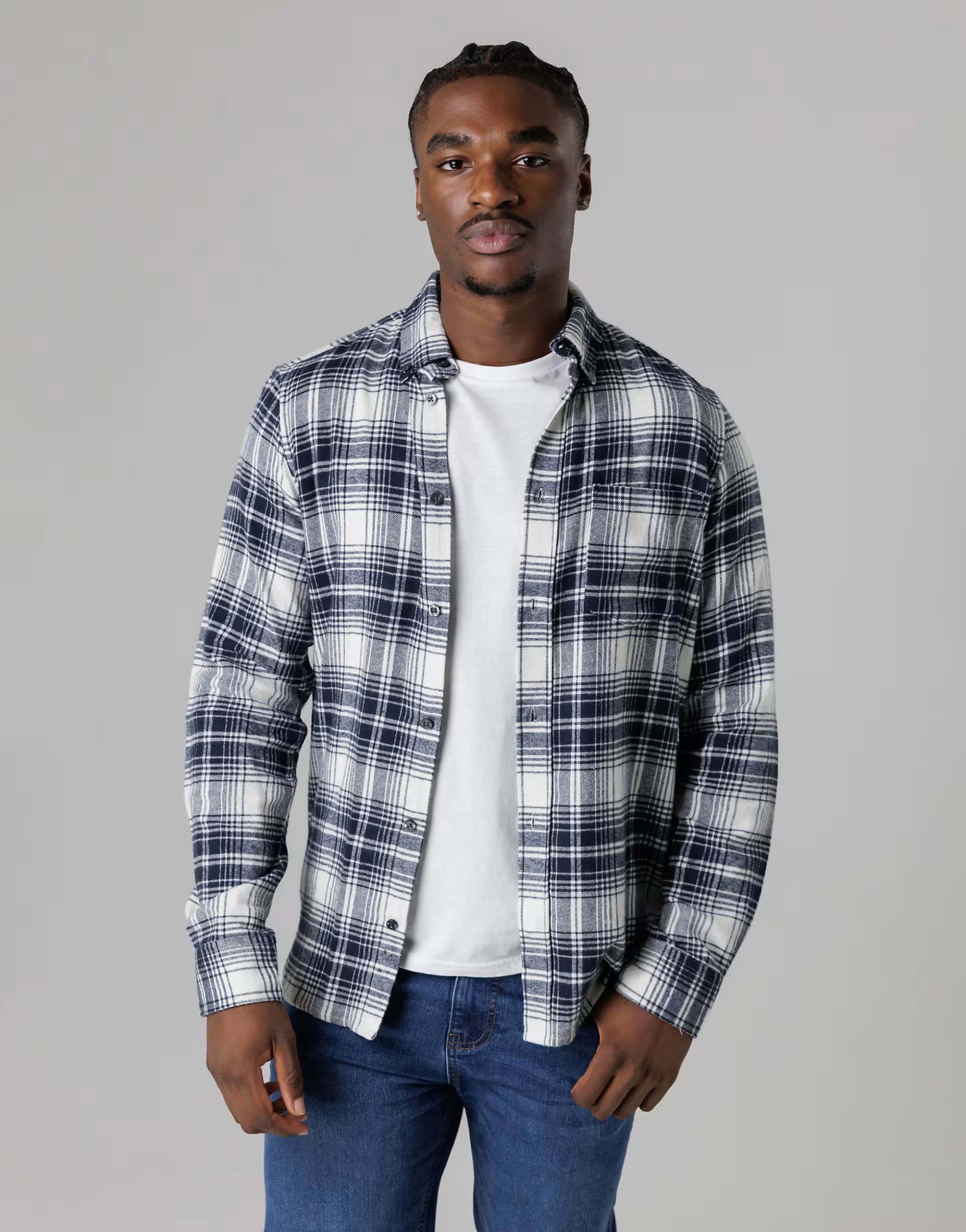 ASOS French Connection Cotton flannel long sleeve shirt in ecru - 1