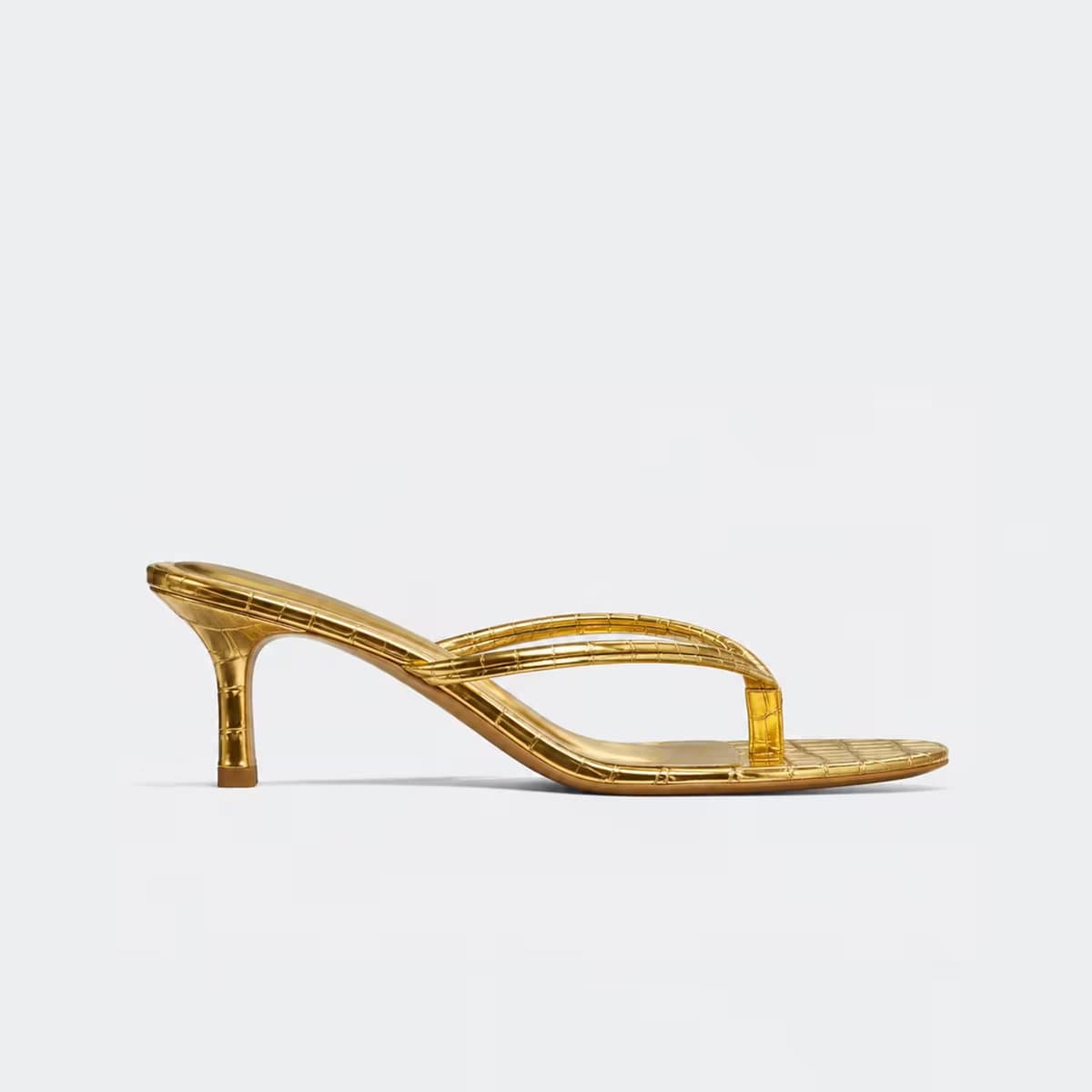 EGO Brax Thong Strap Heel Mule In Gold Croc Print Patent, Women's Size UK 3