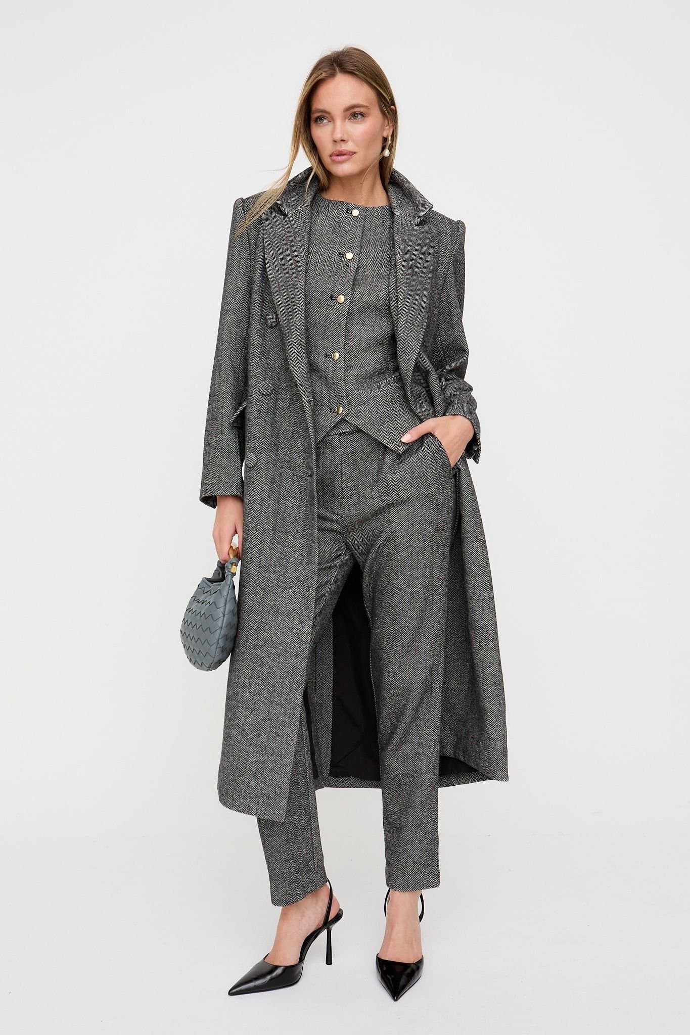 Lily and Lionel Lily and Lionel Women's Jakki Tailored Herringbone Coat In Grey