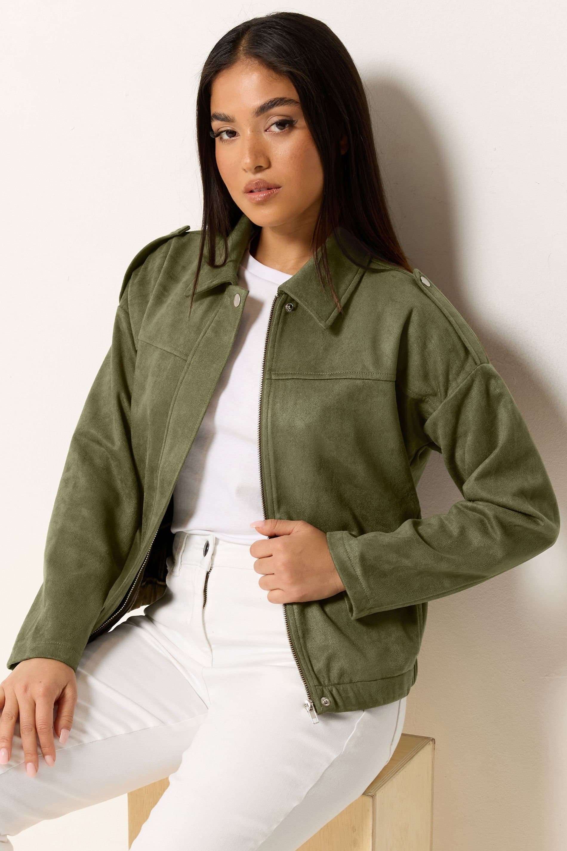 M&Co M&Co Olive Faux Suede Bomber Jacket for Women