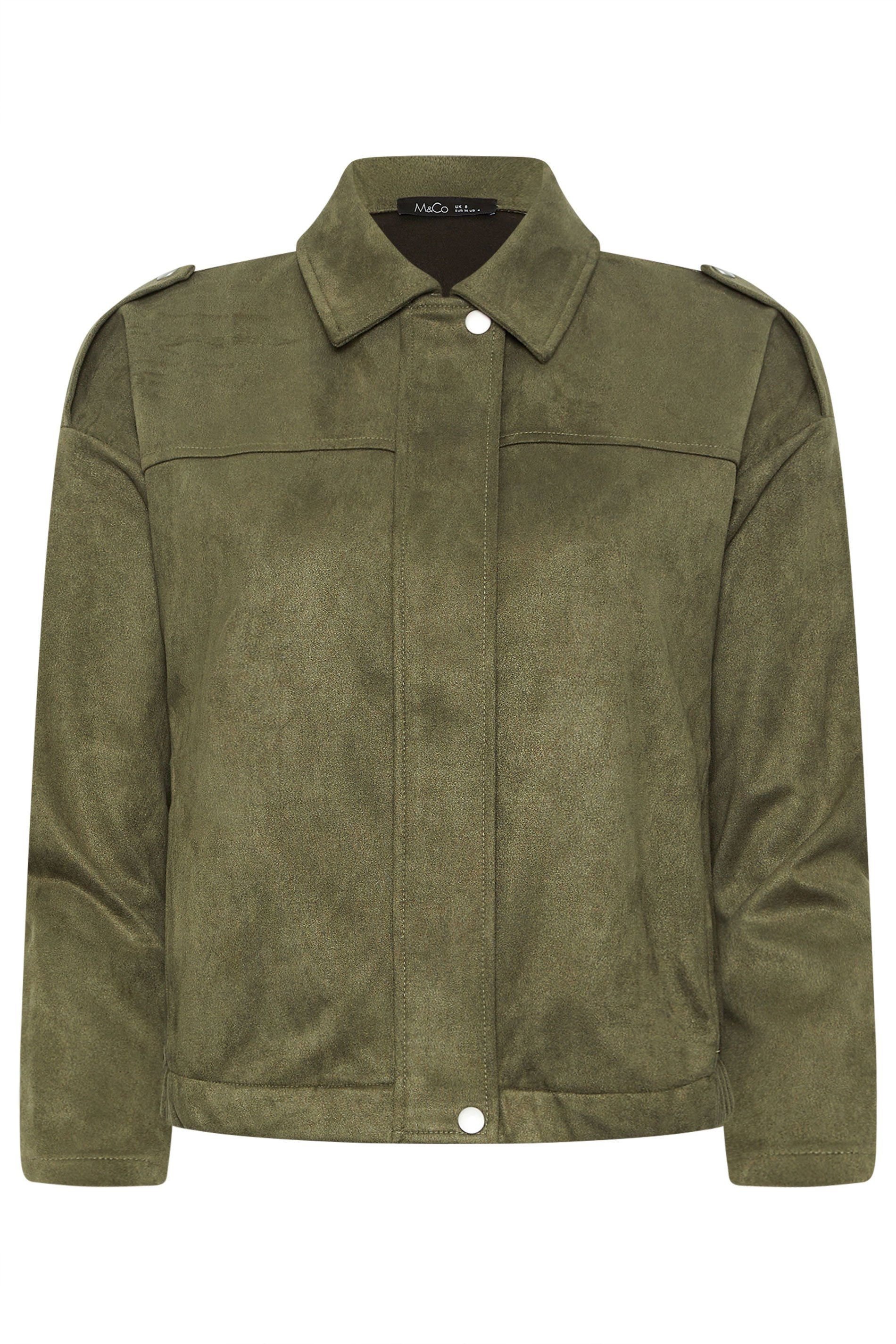 M&Co M&Co Women's Petite Faux Suede Bomber Jacket in Olive - 2